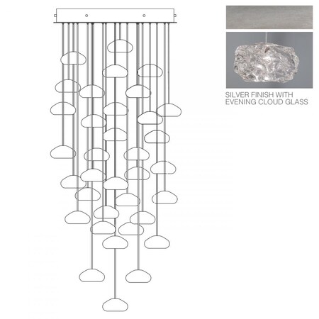 Fine Art Lamps Natural Inspirations Pendant, Round, 36-Light, LED, Evening Cloud Crystal Glass, Platinized Silver 853440-11LD